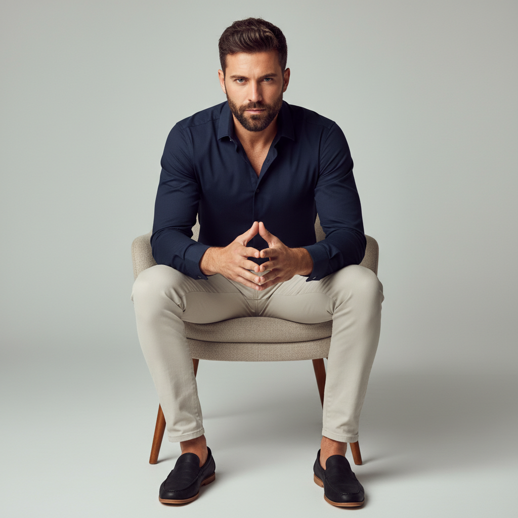 Confident Man: Modern Editorial Studio Portrait — AI image prompt
