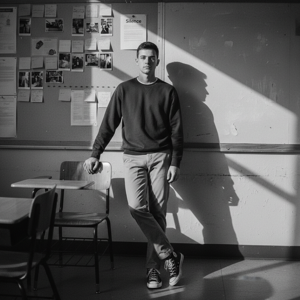 Black and White Classroom Silence — AI image prompt