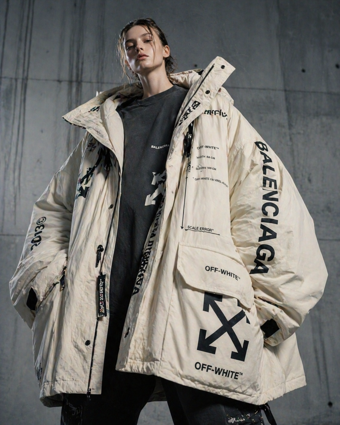 Off-White × Balenciaga Hypebeast Editorial — AI image prompt