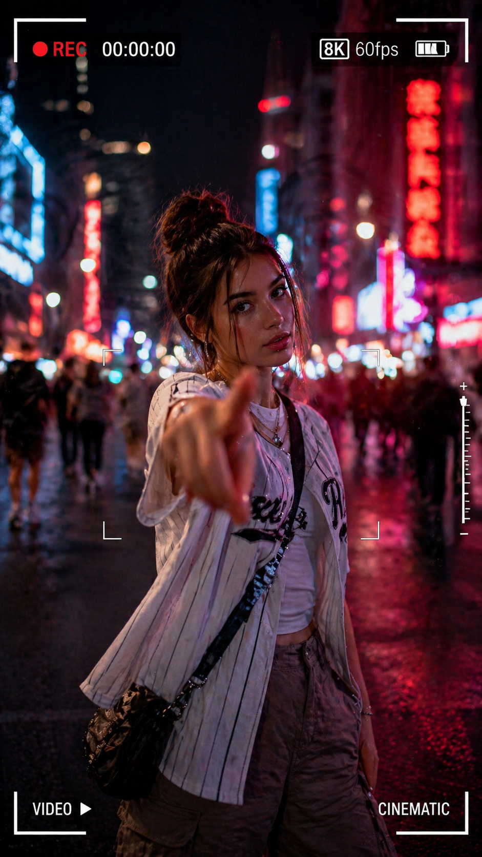 Hyper-Realistic Urban Night Portrait with UI Overlay — AI image prompt