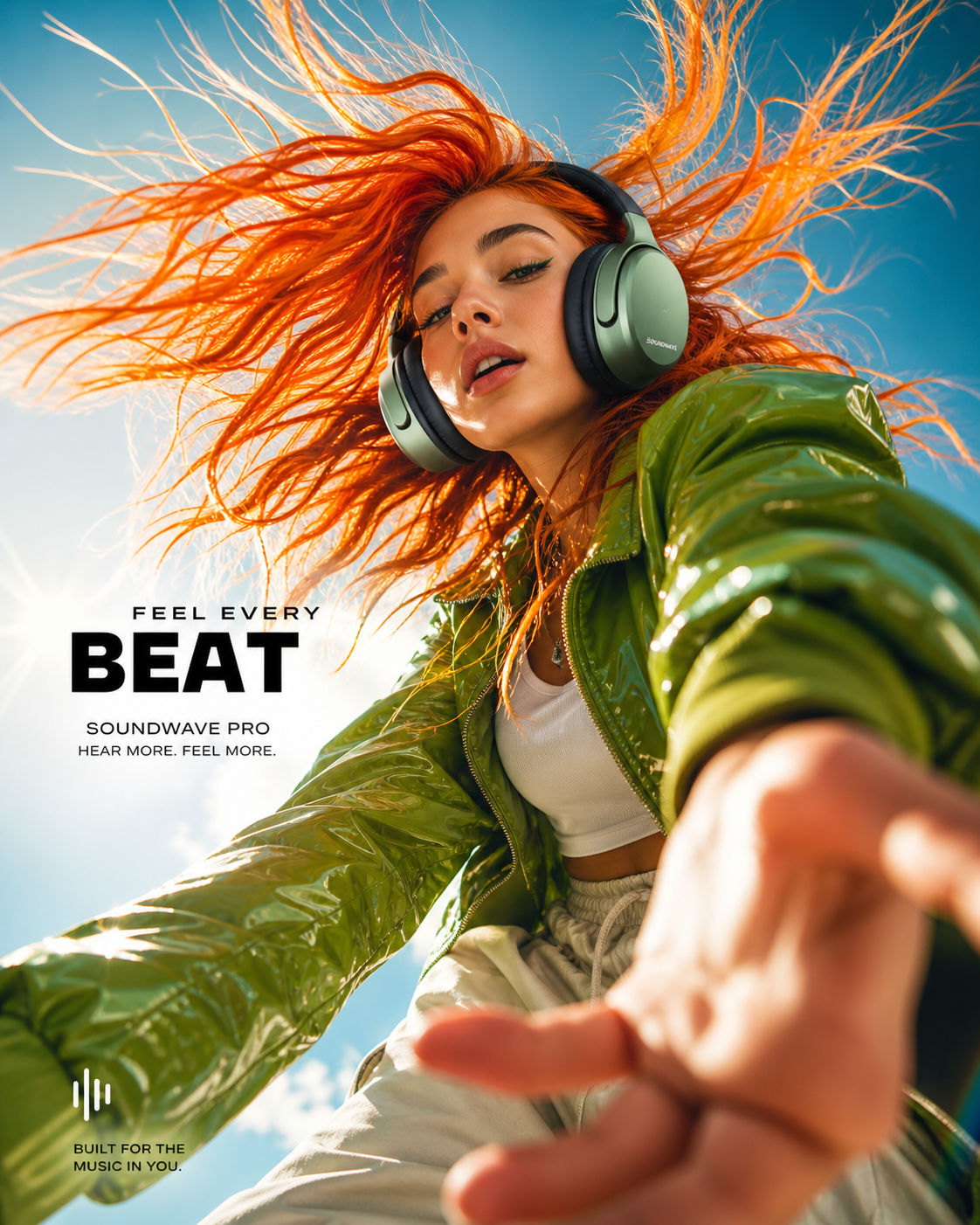 AI Photography Prompt: Feel Every Beat – Futuristic Headphones Ad Shot